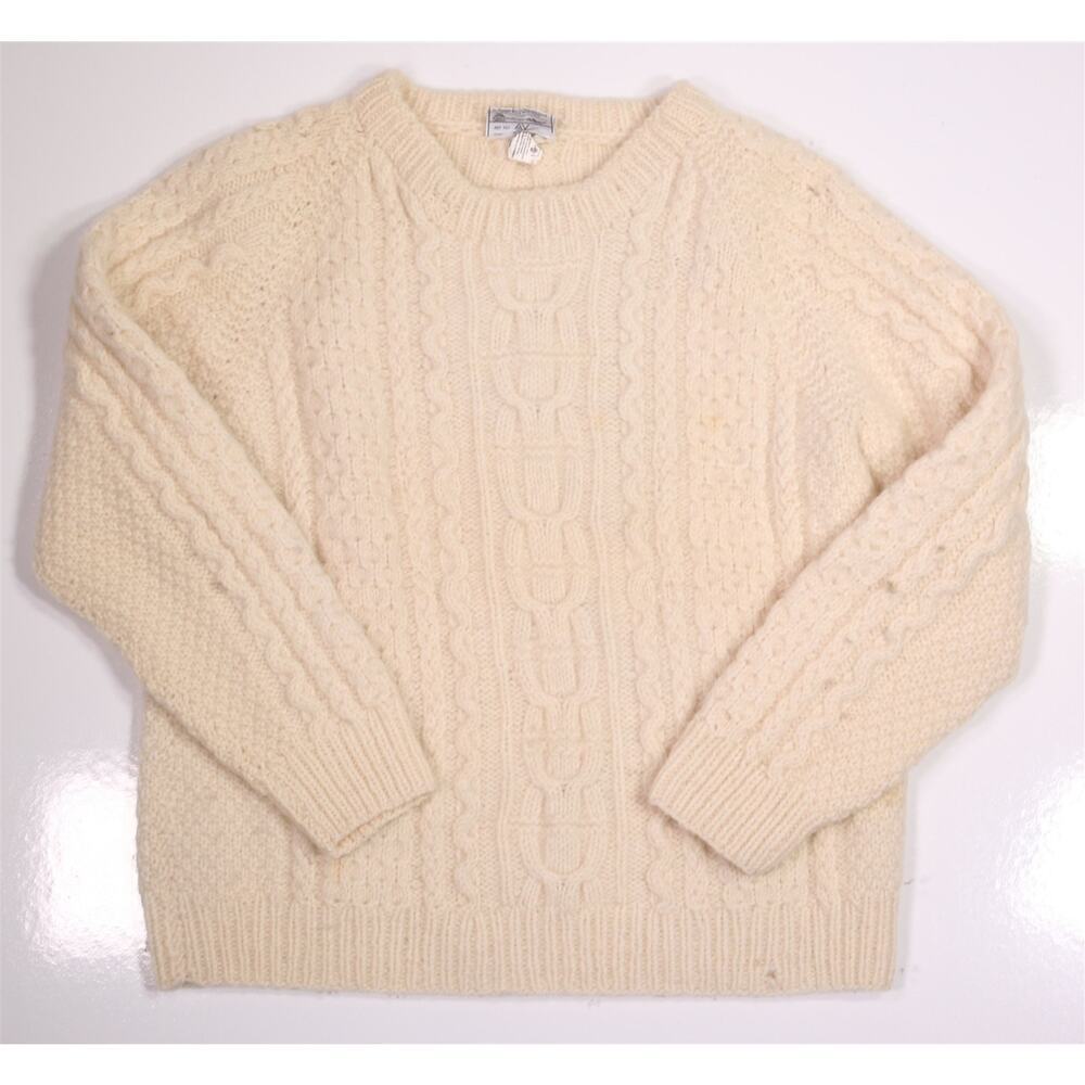 Avoca Handweavers Pure Wool Cream Ireland Fisherman Heavy Sweater Men's Small